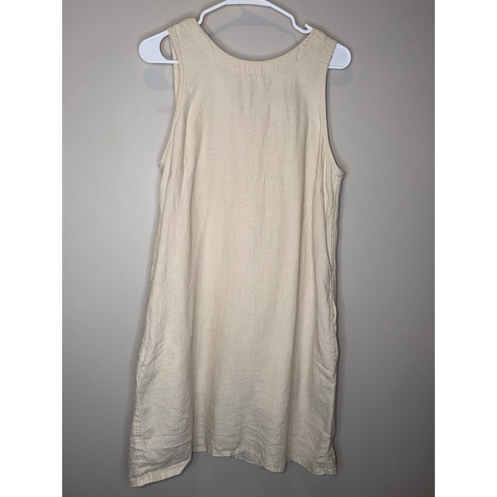J.Crew 100% Linen Sleeveless Shift Dress Beige Neutral Button Front Medium - Picture 3 of 11